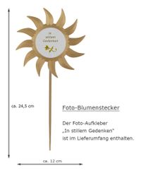 Foto-Blumenstecker Sonne bronzefarben mit Fotoaufkleber In stillem Gedenken