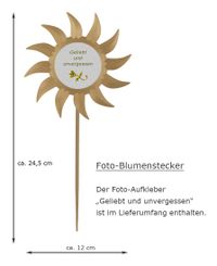Foto-Blumenstecker Sonne bronzefarben mit Fotoaufkleber Geliebt und unvergessen