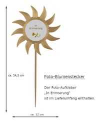 Foto-Blumenstecker Sonne bronzefarben mit Fotoaufkleber In Erinnerung
