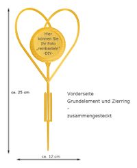 DIY-Blumenstecker Herz gelb-goldfarben mit Geldscheinhalter